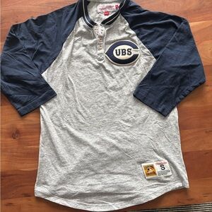 Mitchell & Ness Chicago Cubs Navy and Gray Long Sleeve Tee